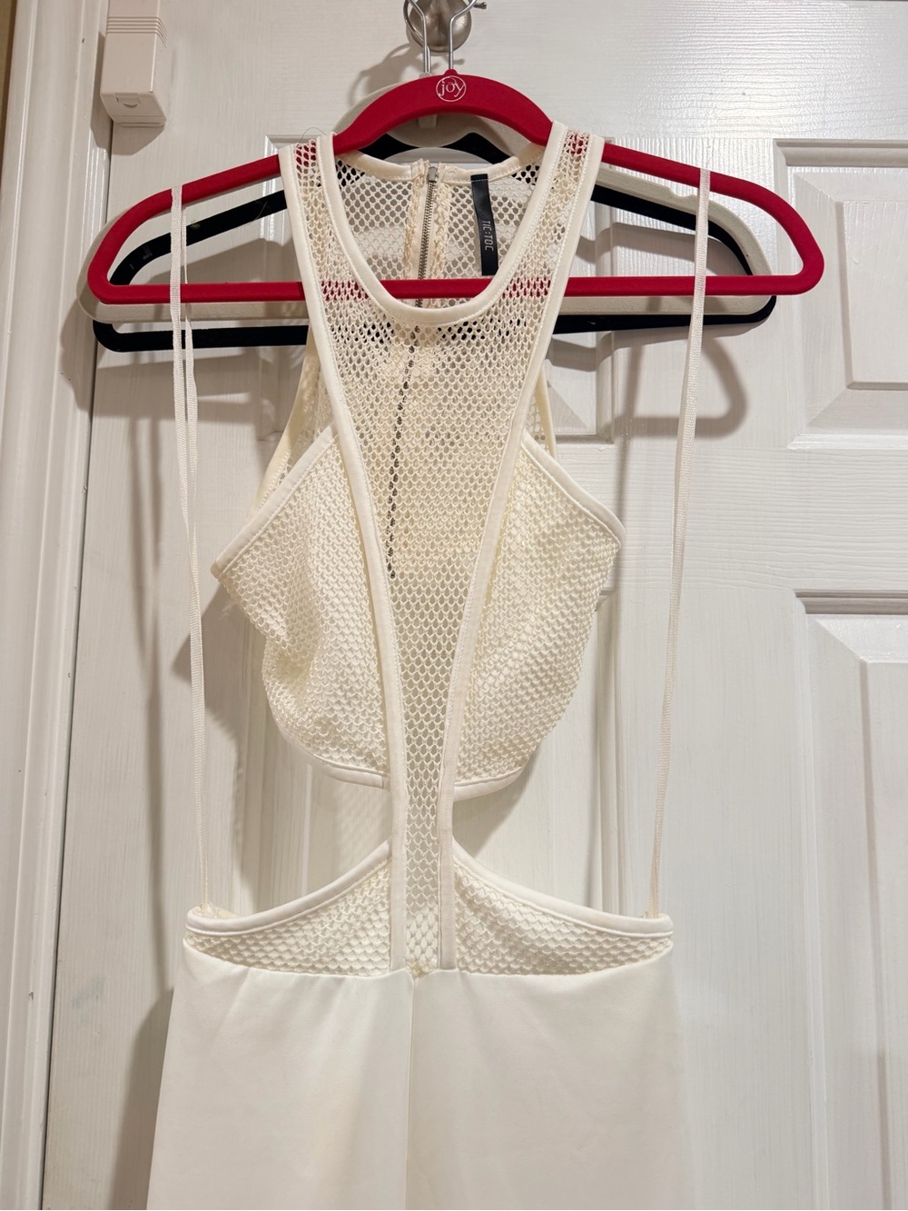White Mesh Halter Cutout Jumpsuit - Picture 3 of 6